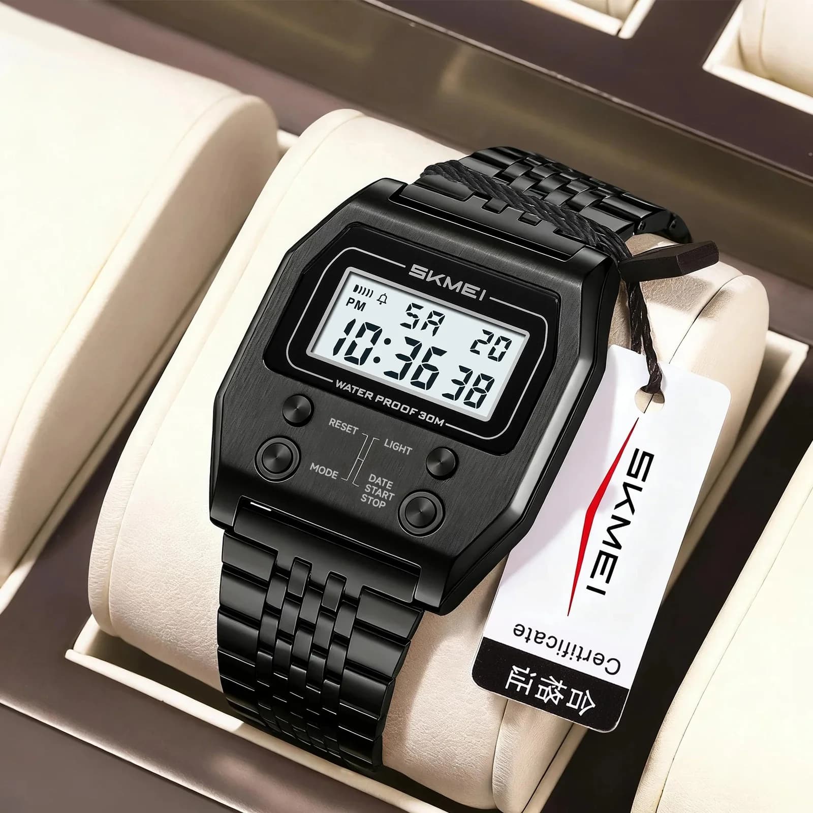 SKMEI 2460 - Classic Retro Stainless Steel Digital Watch - Black